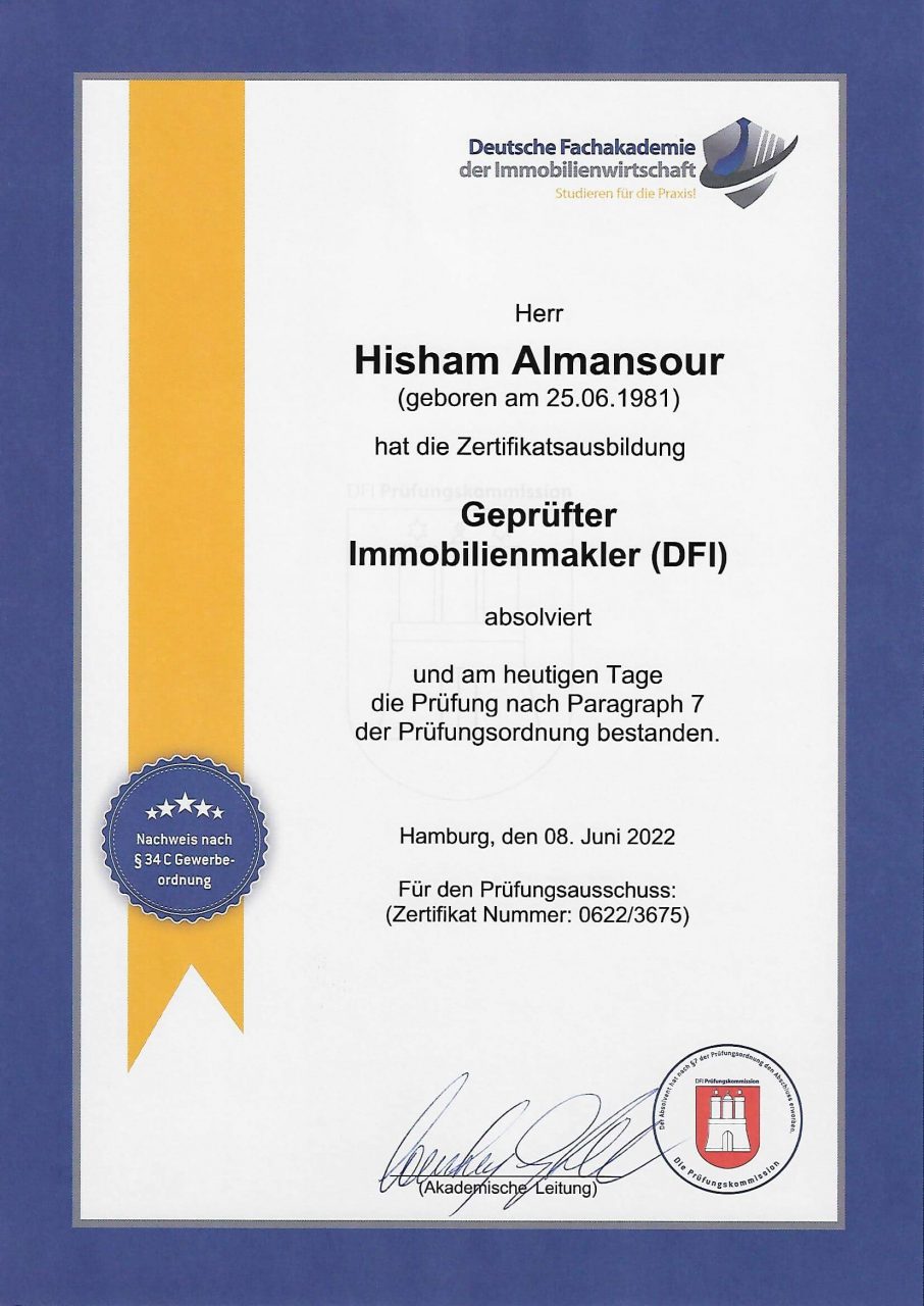 Zertifikat hisham almansour